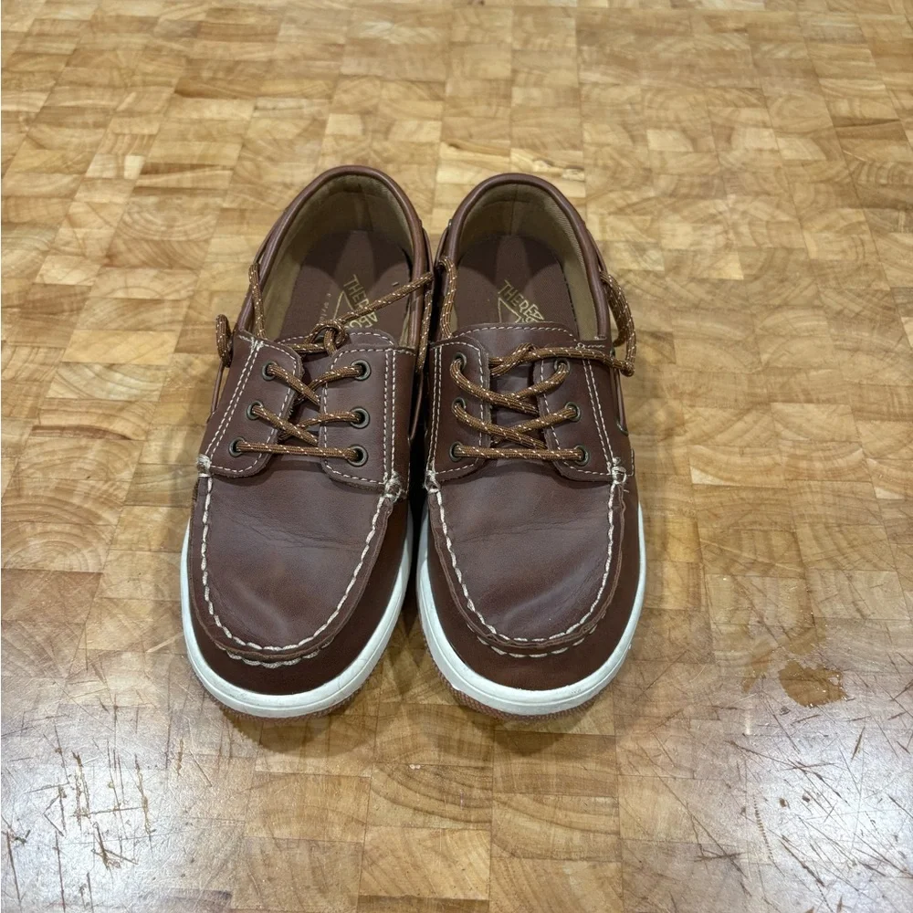Kids Brown Leather Moccasin Boat Shoes with White Sole Size 3